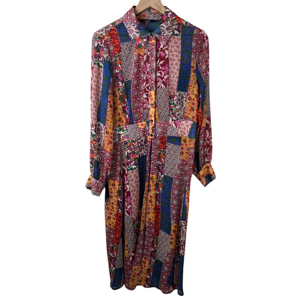 G.I.L.I Womens Multicolor Floral Patch Pattern Button Front Sheer Cover Up Small